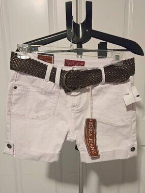 NWT Venca Jeans white belted jean shorts sz 10